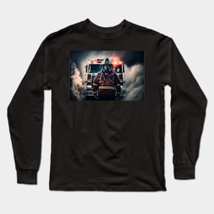 Fireman in front of the truck Long Sleeve T-Shirt